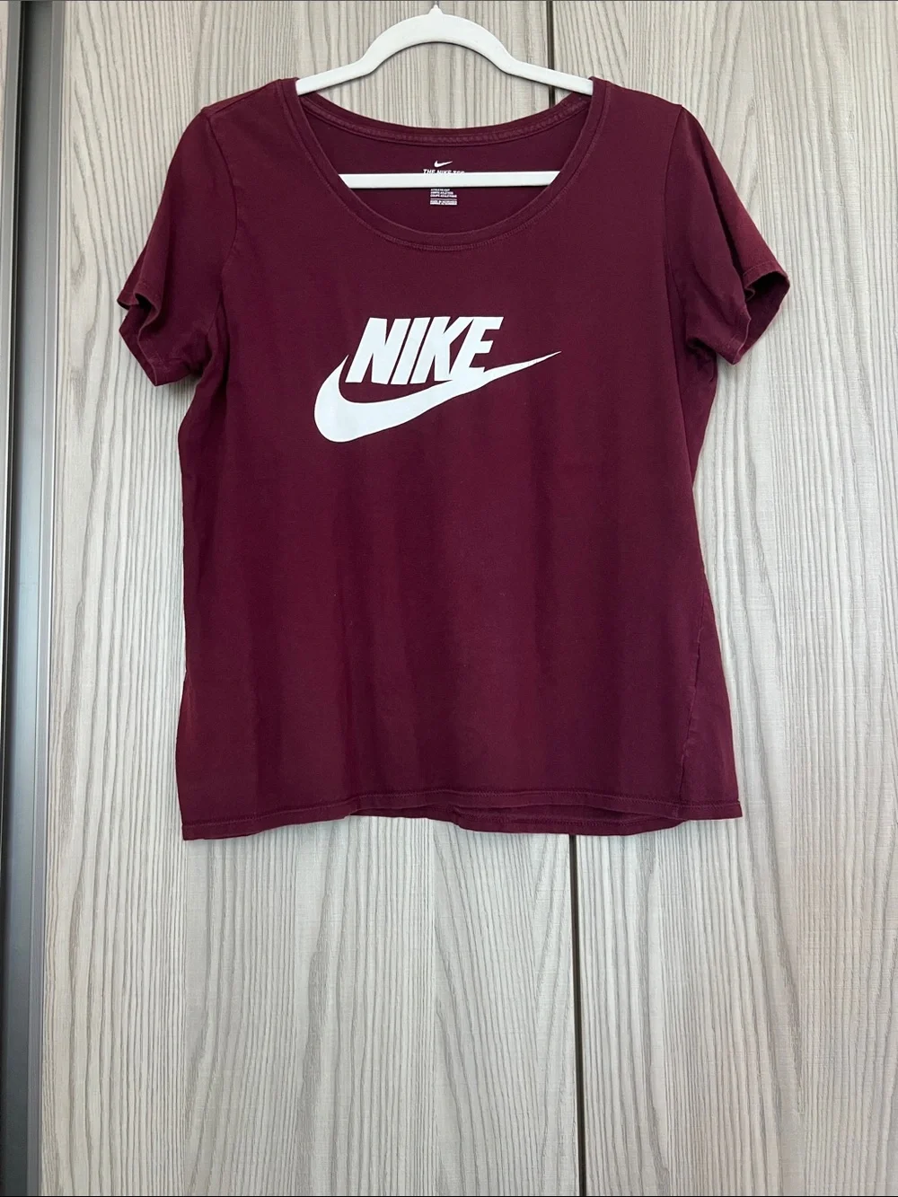 Nike Women's Burgundy Short Sleeve Tee with White Logo